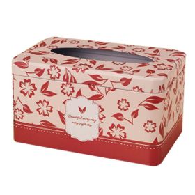 Tinplate Tissue Box Holder Rural Style Facial Napkin Tissue Box Cover for Home Office Bar - Flower Leaves