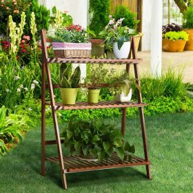3-Tier Bamboo Ladder Shelf Foldable Plant Flower Bookshelf