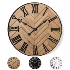 Large Wall Clock 24" Round - Silent Metal & Wood Large Farmhouse Wall Clock For Living Room Decor with 3D Roman Numerals - No Ticking - Noiseless