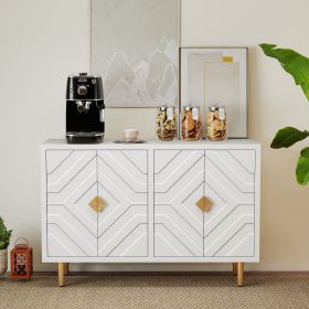 48" Modern Buffet Cabinet, 4-Door Credenza with Embossed Doors & Shelves, Storage Sideboard for Living Room, Dining Room, Kitchen, Entryway