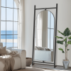 75"*31"Arched Full Length Mirror with Stand Solid Wooden Framed Floor Mirror Black Full Body Mirror for Living Room, Bedroom