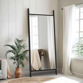 Solid wood ladder rectangular black full-length mirror Large Floor Mirror for Wall Door Bedroom Bathroom Living Room with Aluminium Frame