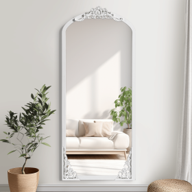 67"x28" Classic Arch-Top Wood Framed White Full-Length Floor Mirror Bathroom Vanity Mirror for Bedroom Entryway, Living/Dressing Room