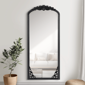 67" x 28 " Classic Arch-Top Wood Framed Black Full-Length Floor Mirror Bathroom Vanity Mirror for Bedroom Entryway, Living/Dressing Room
