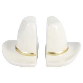 White Ceramic Tabletop Cowboy Hat Bookends