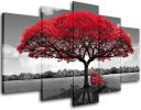 Red Tree Canvas Wall Art Living Room Decor-Nature Wall Art-Red and Black Forest Wall Pictures- Canvas Prints Landscape Painting Modern Artwork for Bed