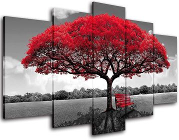 Red Tree Canvas Wall Art Living Room Decor-Nature Wall Art-Red and Black Forest Wall Pictures- Canvas Prints Landscape Painting Modern Artwork for Bed