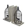 S/2 5.5x4.5x10" Distressed Black Bird Cage Bookend, Antique white