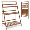 3-Tier Bamboo Ladder Shelf Foldable Plant Flower Bookshelf