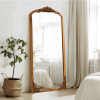 69"x30" Classic Arch-Top Wood Framed Brown Full-length Floor Mirror Bathroom Vanity Mirror for Bedroom Entryway, Living/Dressing Room