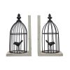 S/2 5.5x4.5x10" Distressed Black Bird Cage Bookend, Antique white