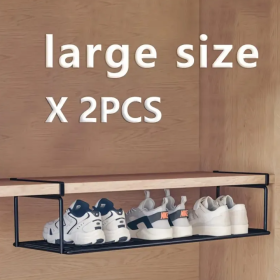 Swiss Quality Adjustable Expandable Shoe Rack, Stackable Iron Shoe Rack, Space Saving Hanging Rack For Home Shoe Storage, Bottom Basket (Option: blacklargesize2)