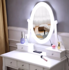 With Light Bulb Single Mirror 5 Drawer Dressing Table White (Option: defaulttitle)