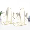 Geometric Metal Iron Cactus Bookends - Heavy Duty Nonskid Book Stand Organizer for Shelves & Binders
