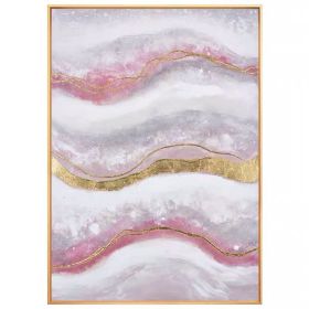 100% Handmade Gold Foil Abstract Oil Painting Wall Art Modern Minimalist Pink Marble Texture Picture Canvas Home Decor For Living Room No Frame (size: 60X90cm)