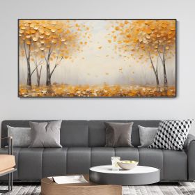 Hand Painted Large Original Golden Forest Landscape Oil Painting Autumn Yellow Tree Fallen Leaves Wall Art Morning Fog Woods Modern Texture Home (Style: 01, size: 40x80cm)