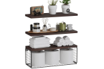 Bathroom Shelf Over Toilet, Floating Bathroom Shelf Wall Mounted with Wire Basket, Floating Shelf for Wall Décor