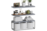 Bathroom Shelf Over Toilet, Floating Bathroom Shelf Wall Mounted with Wire Basket, Floating Shelf for Wall Décor