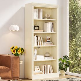 83.4" Tall Wood Bookcase with light strip,5-Tier Decor Bookshelves with Adjustable Shelves,Storage Organizer for CDs/Books (Color: as Pic)