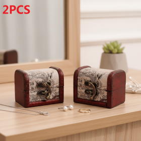 2/8 PCS Vintage Wooden Box Set by Yakimoto – Lockable Lidded Containers for Jewelry, Collectibles & More, Perfect for Wedding Gifts and Table Decor (Style: Map Style, Quantity: 2pcs)