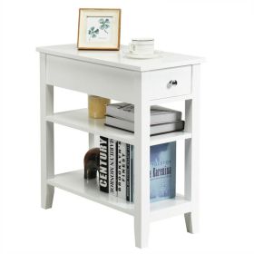 3-Tier End Table with Drawer slideway and Double Shelves (Color: White, Select: style 2)