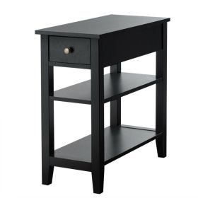 3-Tier End Table with Drawer slideway and Double Shelves (Color: Black, Select: style 2)