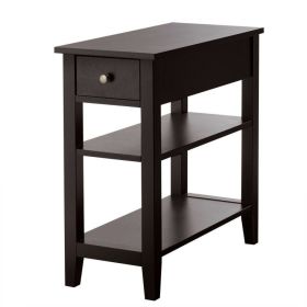 3-Tier End Table with Drawer slideway and Double Shelves (Color: Brown, Select: style 2)